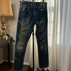 Southpole Men's Jeans Dark Washed Distressed Size 32/32
